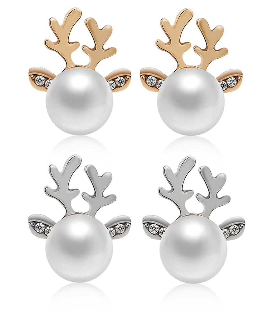 Pearl reindeer stud shop earrings