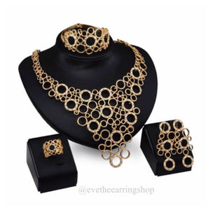 High Fashion Rhinestone Embellished 4 piece Golden Jewelry Set