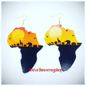 Boucles d'oreilles carte en bois "Voyage en Afrique"