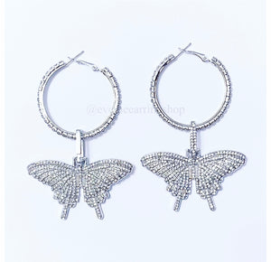 Butterfly Bling Silver Hoop Earrings