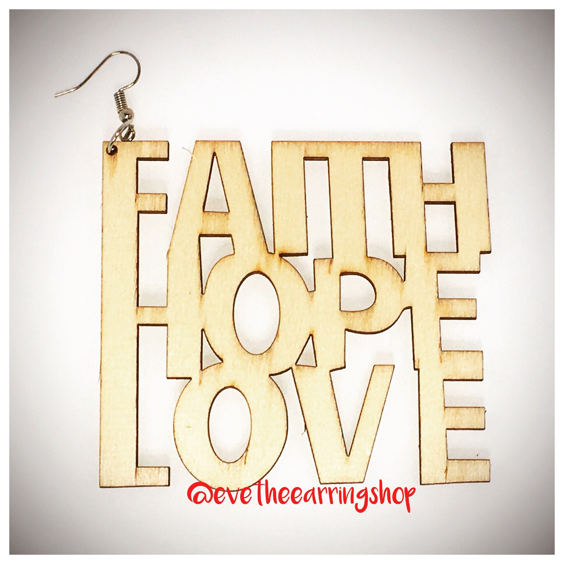 Faith Hope Love Wooden Earrings