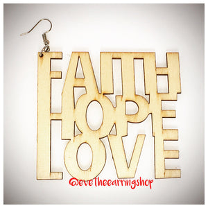 Faith Hope Love Wooden Earrings