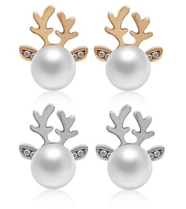 Christmas Pearl Deer Stud Earrings