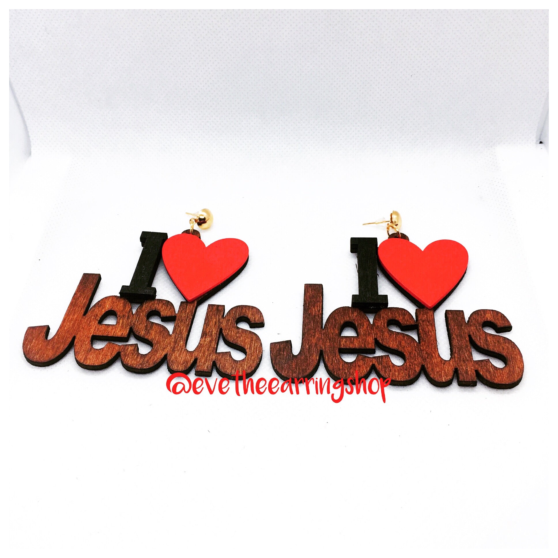 "I LOVE JESUS" WOODEN EARRINGS