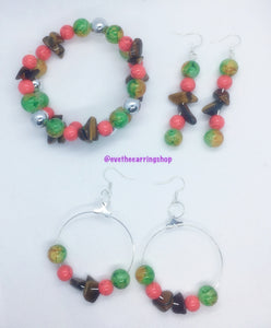 Autumn Melody 2 Piece Fall Jewelry Set (Featuring Tiger Eye Semi Precious stone & orange green marble beads)