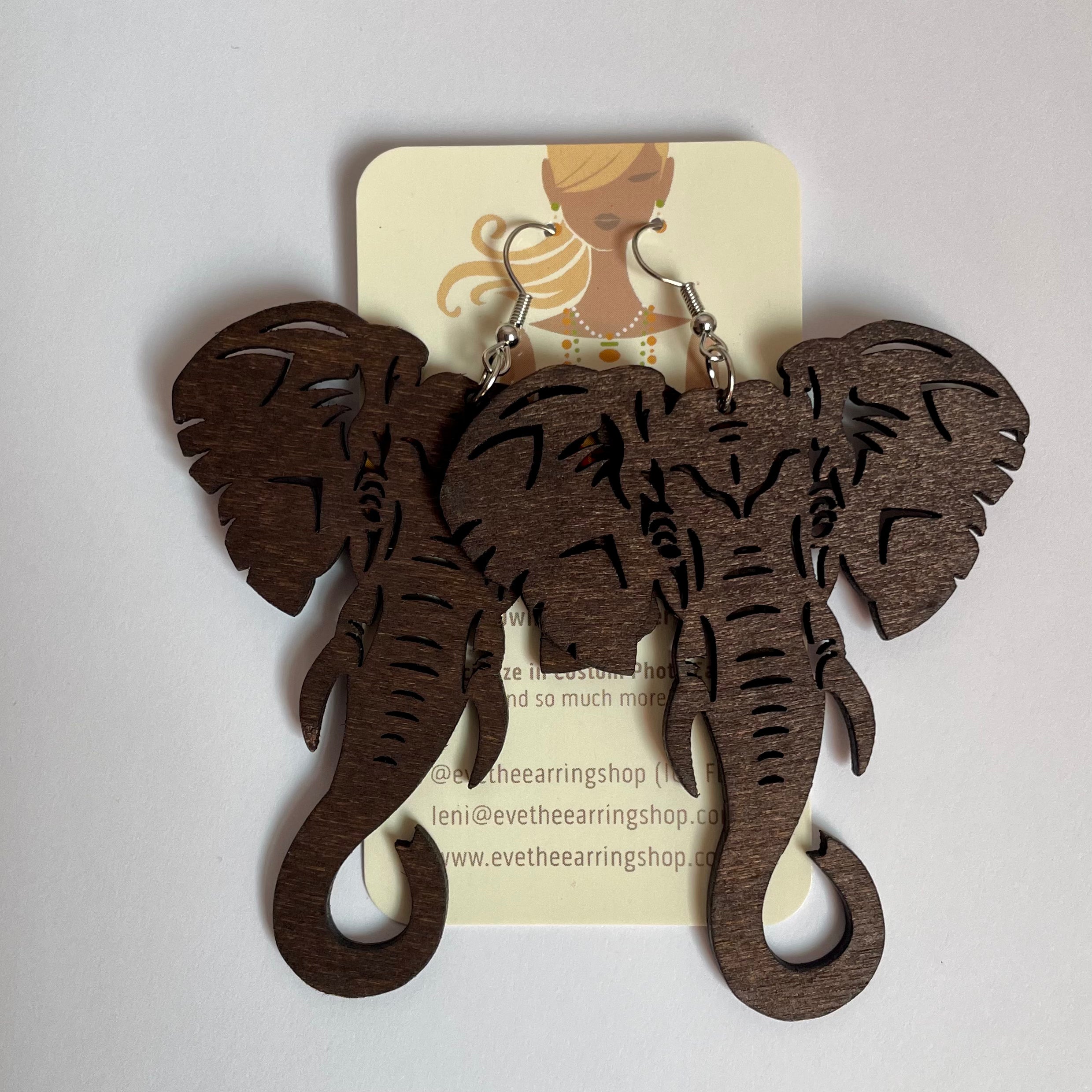 Good Luck Cute Lightweight Elephant Earrings Dark Brown EVE
