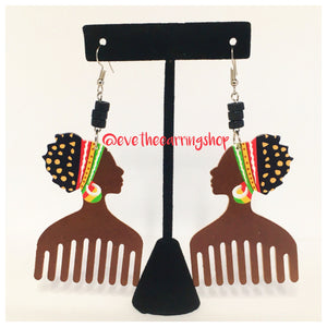 Afro Pick Comb and Head Wrap Earrings