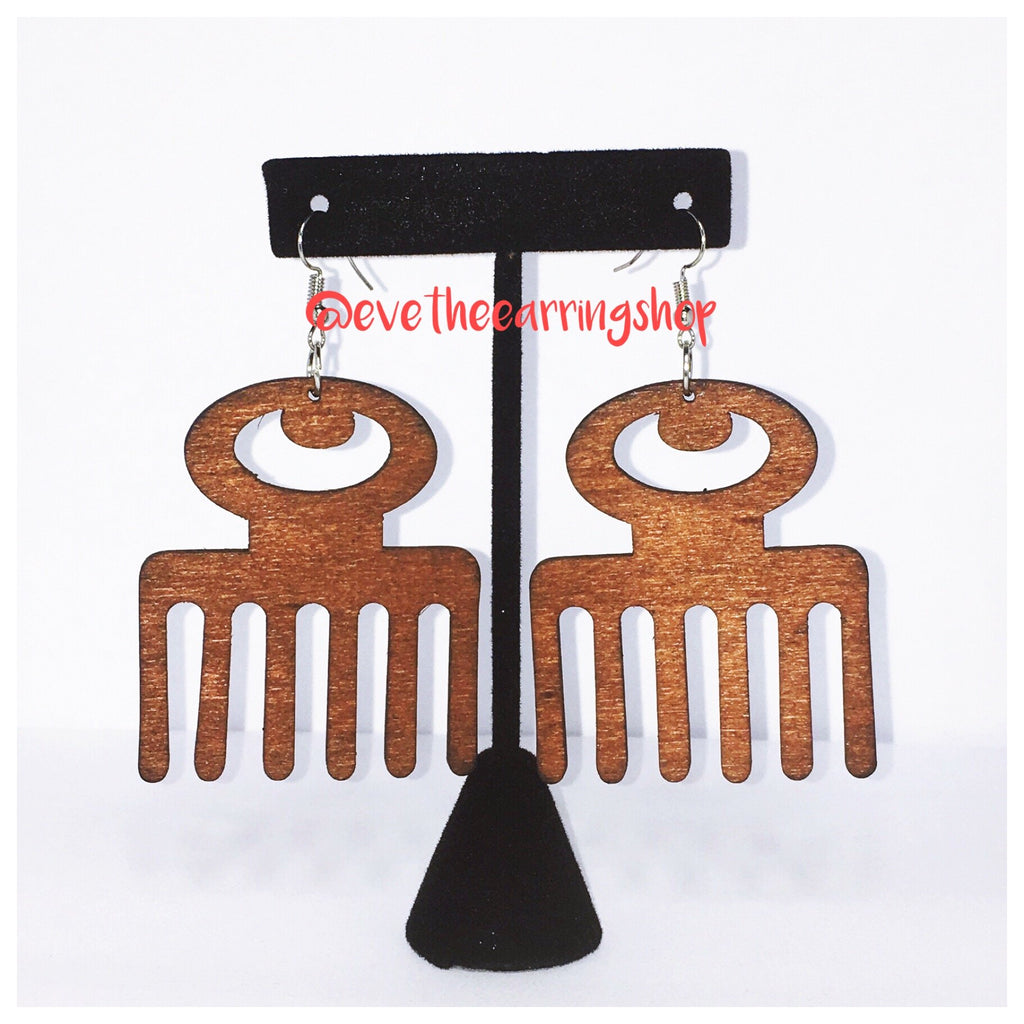 Afro Pick Wooden Earrings