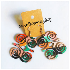Adinkra "Dwennimmen" Peach, Green and Orange earrings