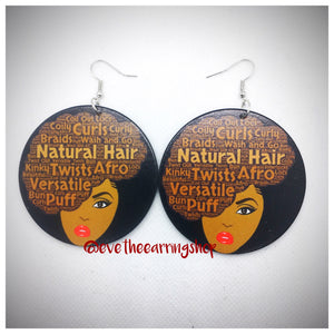 "Natural Hair, Don't Care" Wooden Earrings