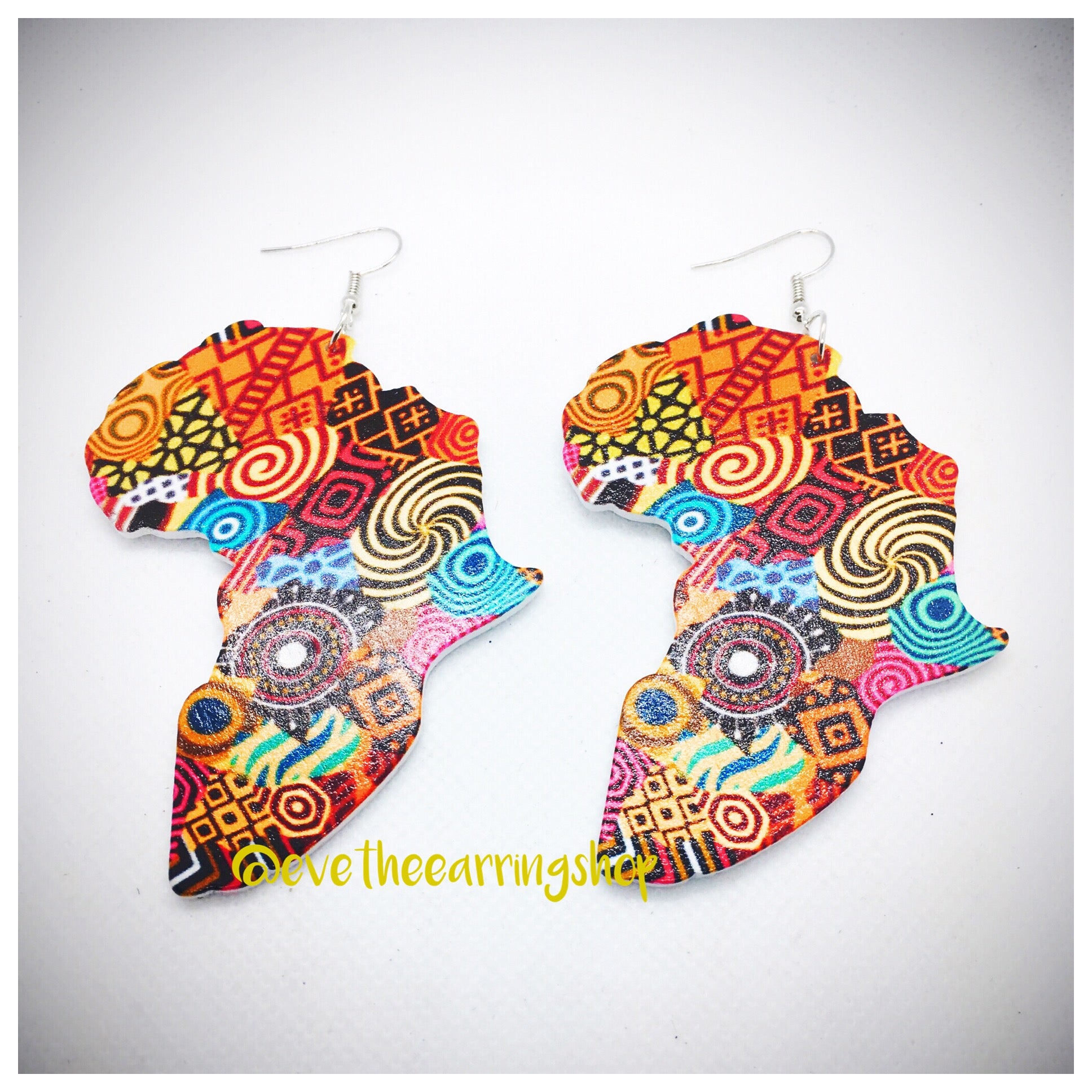 "African Culture" Wooden Map Earrings