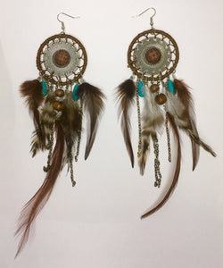 Boucles d'oreilles pendantes tribales en plumes de Bohême