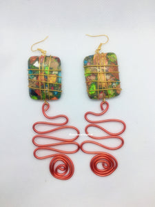 "EVA" Mixed Impression Jasper Stone and Wire Earrings (Handmade)