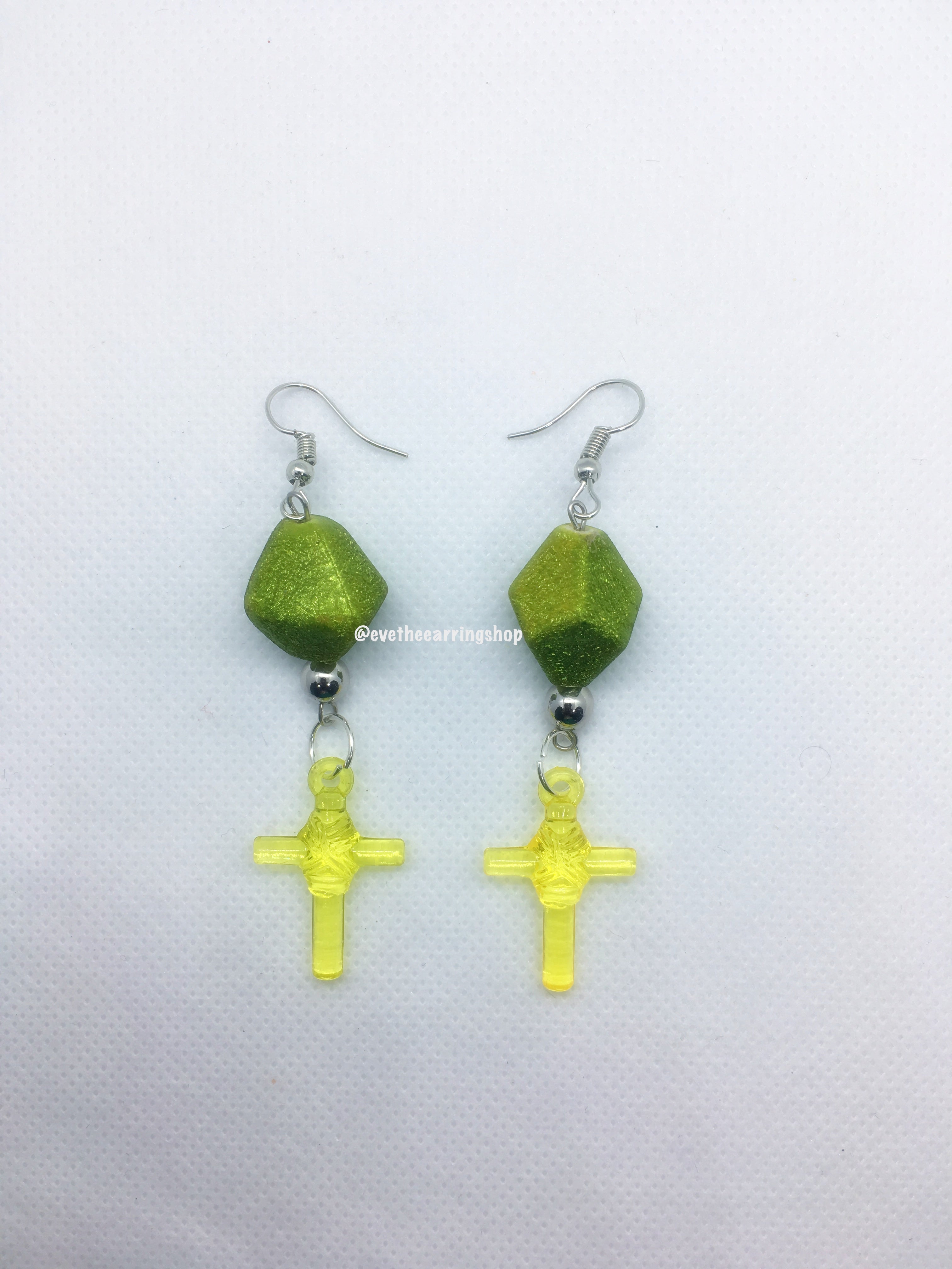 "KENYA" Bead and Cross Dangle Earrings (handmade)