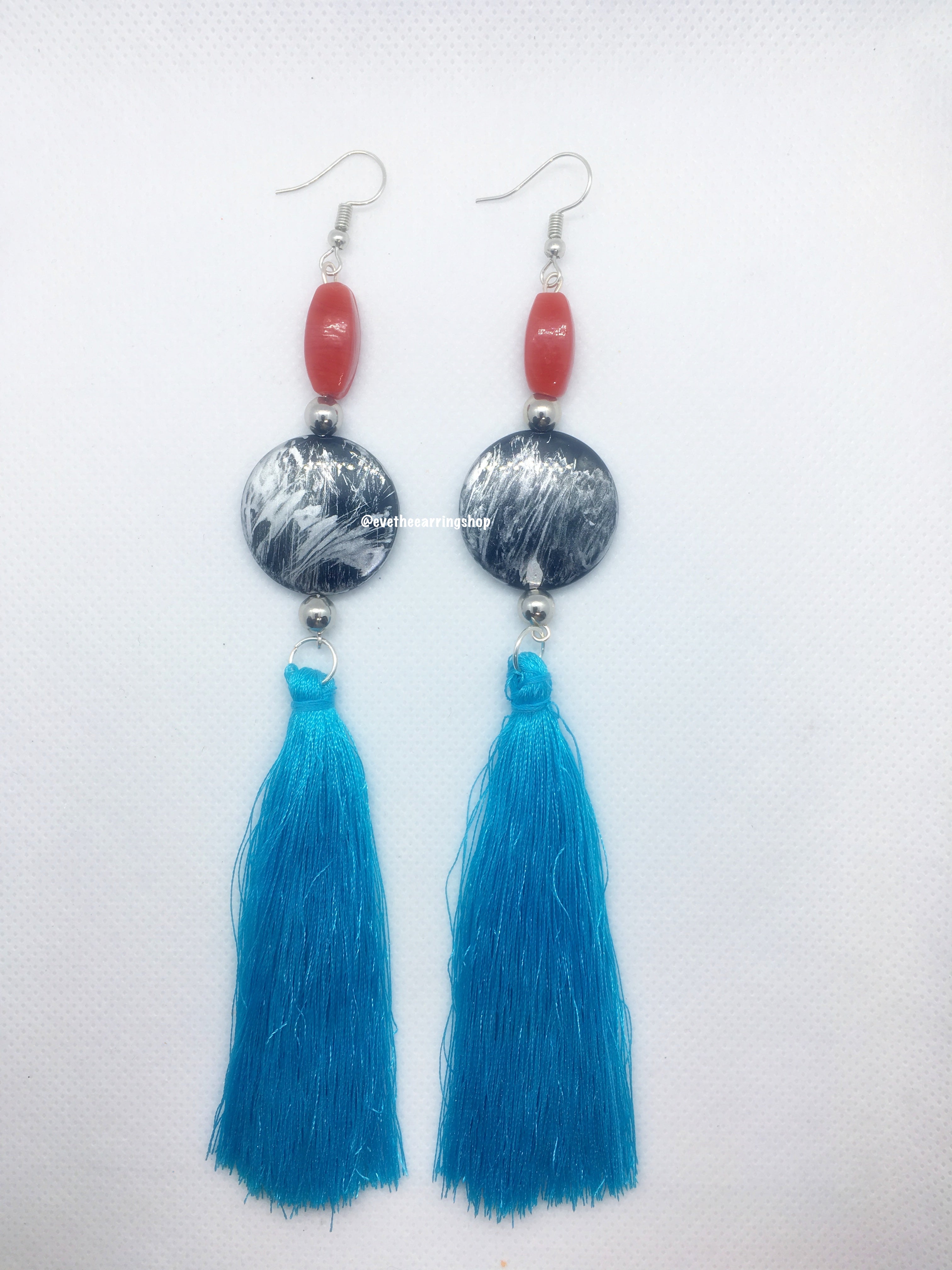 Midnight Ocean Bead and Tassel Earrings (Handmade)