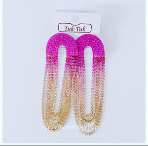 Pink Rhinestone Tassel Earrings (B - Oval Shape)