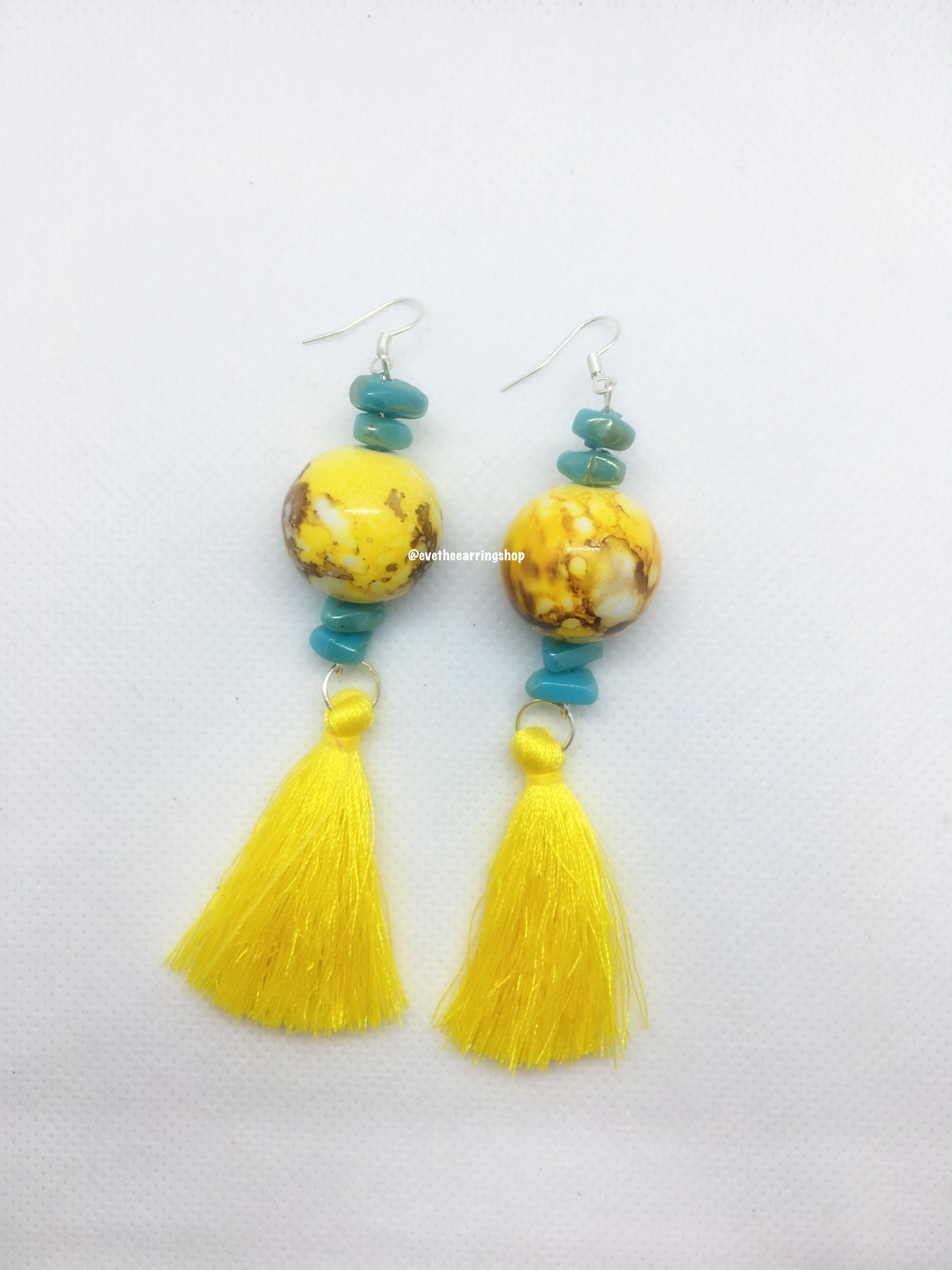 "ZAHRA" Bead and Tassel Dangle Earrings (Handmade)