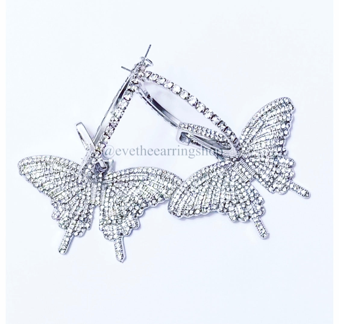 Butterfly Bling Silver Hoop Earrings