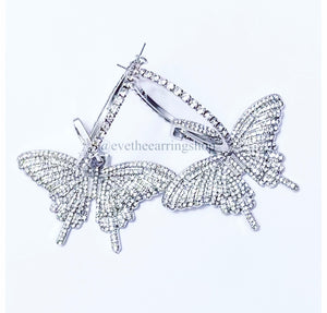 Butterfly Bling Silver Hoop Earrings