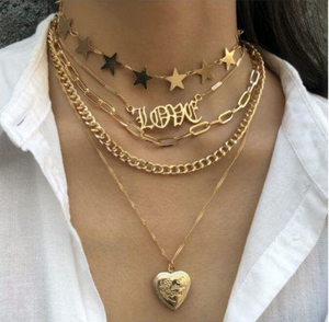LOVE Stars and Hearts layered Necklace