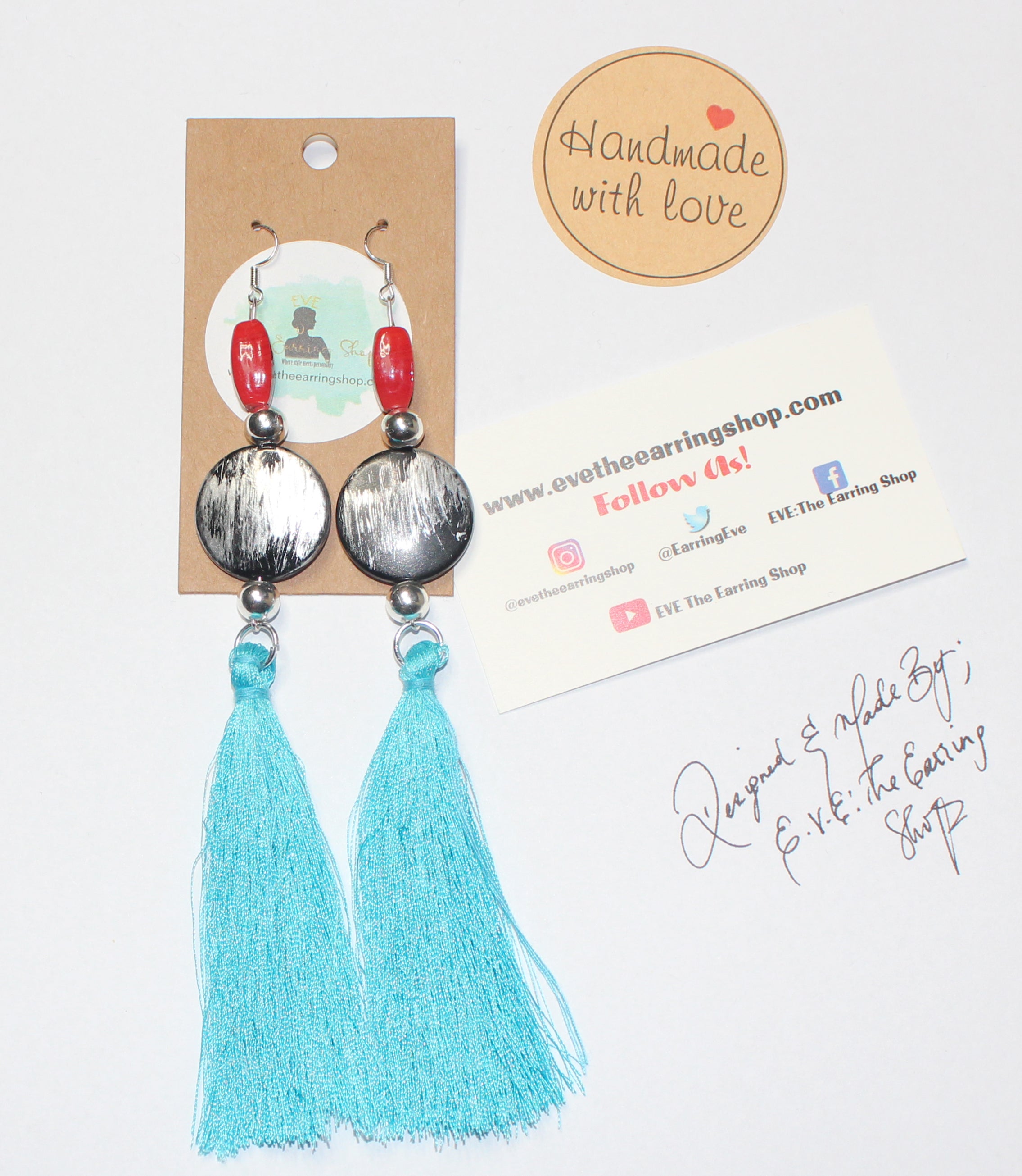 Midnight Ocean Bead and Tassel Earrings (Handmade)